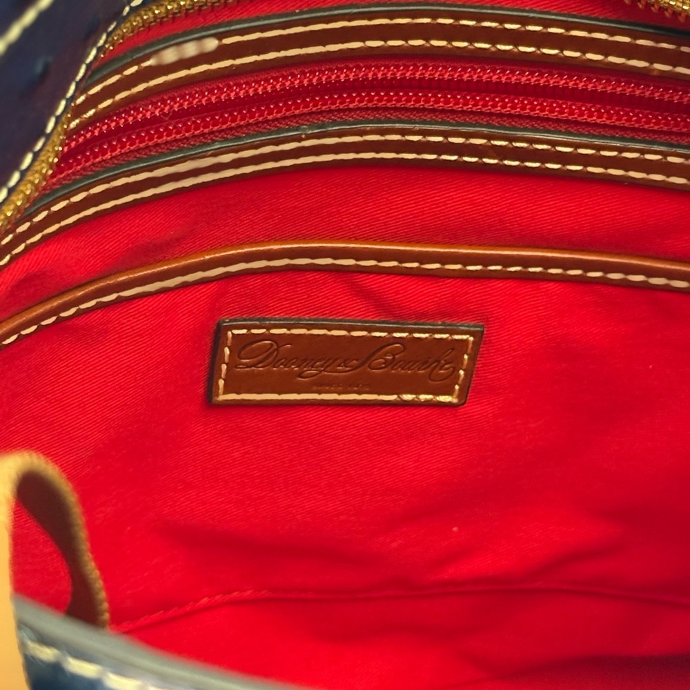 Dooney & Bourke Ostrich Navy Tote with Brown Handles - Picture 8 of 11